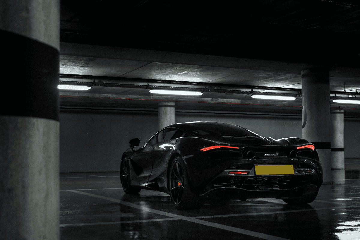 Rear view of a black supercar