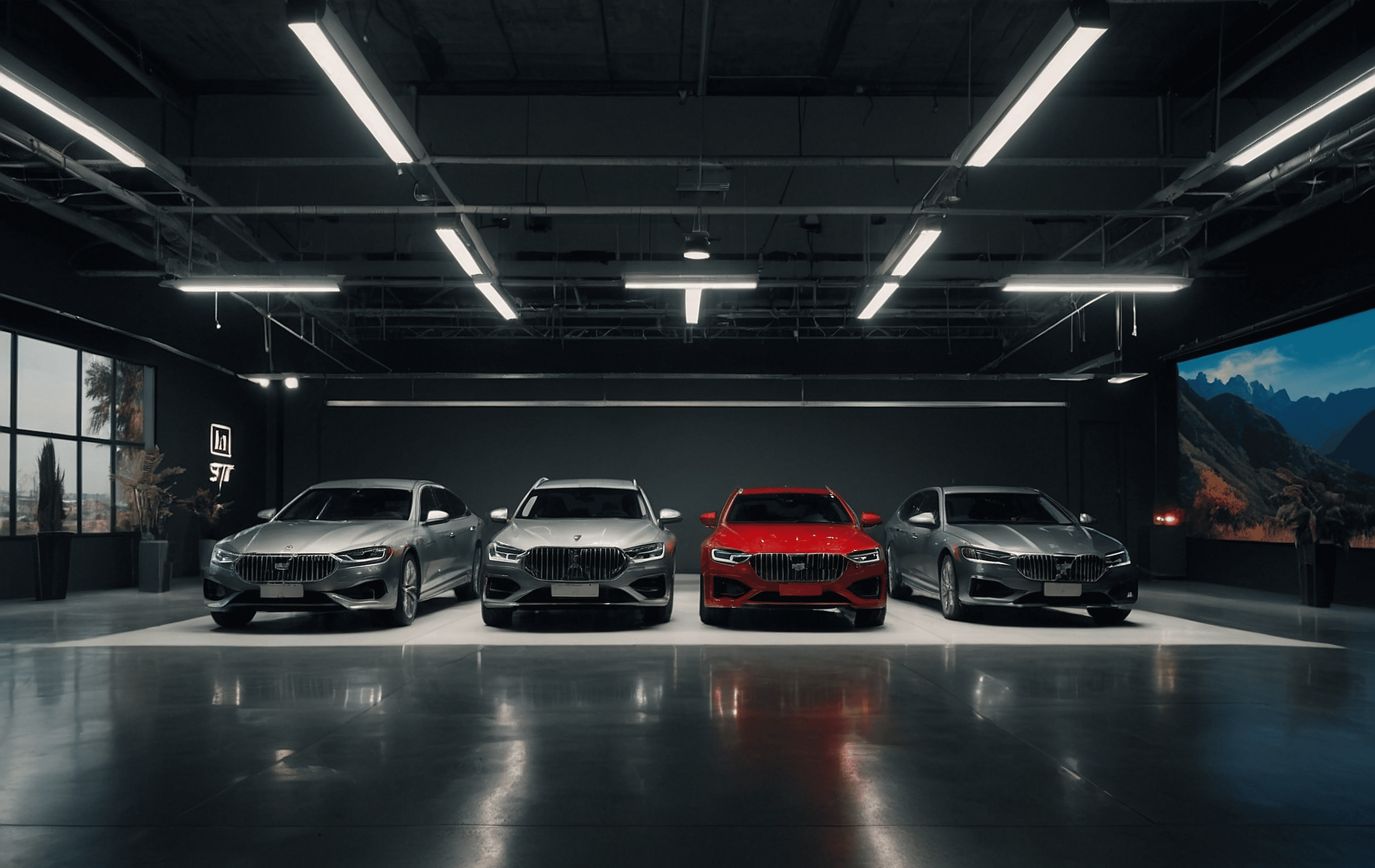 red sports car on concrete flooring