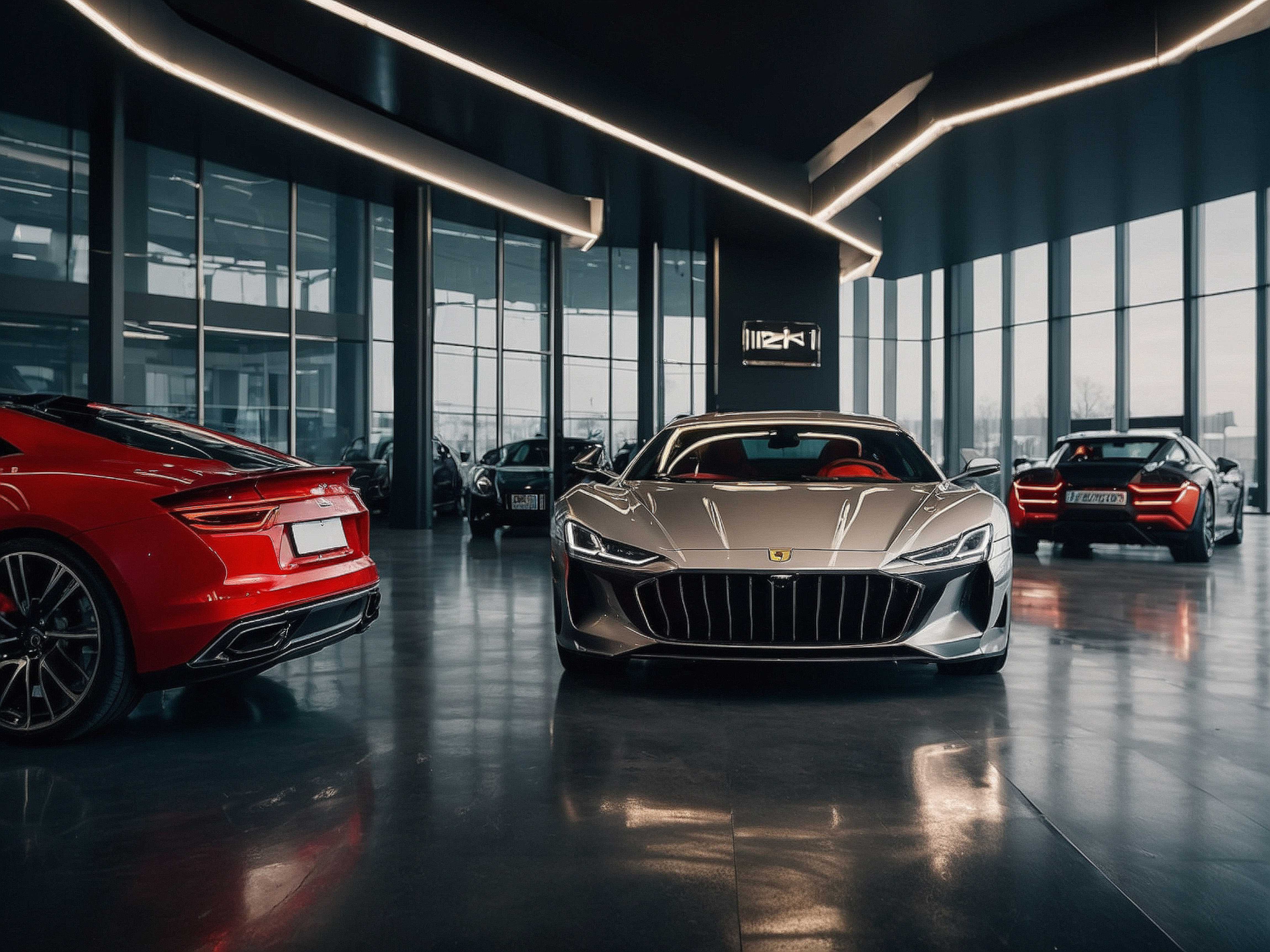 red sports car on concrete flooring